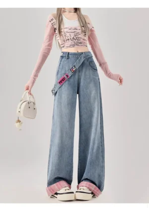 Jeansy damskie baggy z wysokim stanem