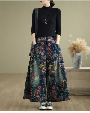 Jeansy damskie baggy plus size, z elastycznego denimu, z kwiatowym wzorem