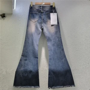 Jeansy damskie flare z haftem, w stylu retro