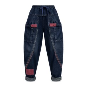Jeansy damskie baggy, w stylu retro - Niebieski, L