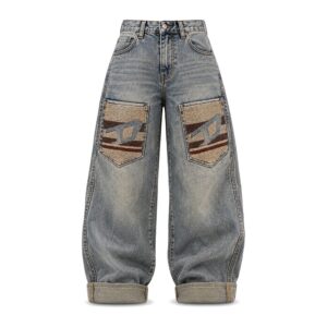 Jeansy damskie baggy z wysokim stanem, plus size - Niebieski, M
