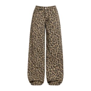 Jeansy damskie baggy z wysokim stanem, w panterkę, w stylu retro - Leopard, L