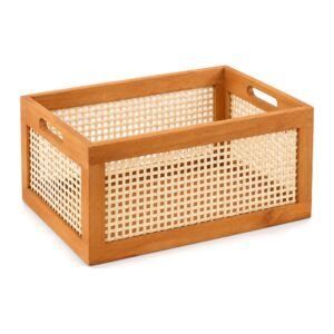 Pudełko do przechowywania z rattanowym frontem, w stylu vintage - L