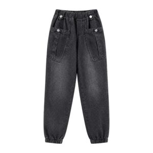 Jeansy damskie baggy z wysokim stanem, z elastycznego denimu - Czarny, XL