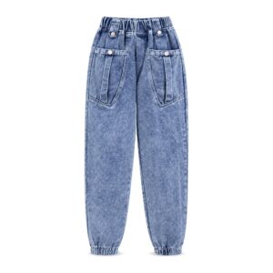 Jeansy damskie baggy z wysokim stanem, z elastycznego denimu - Niebieski, M