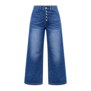Jeansy damskie z wysokim stanem, z elastycznego denimu, z kieszeniami - Niebieski, M