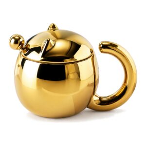 Kubek do kawy i herbaty ceramiczny, z pokrywką, 330ml - Złoty, 1 szt.