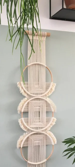 Makrama ścienna ręcznie tkana okrągła, mandala