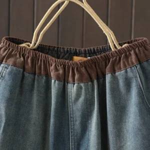 Jeansy damskie baggy z haftem, patchworkowe, w stylu retro