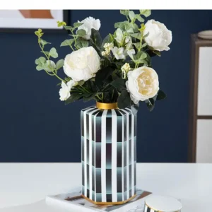 Ceramiczny wazon dekoracyjny porcelanowy, sześciokątny, z pokrywką