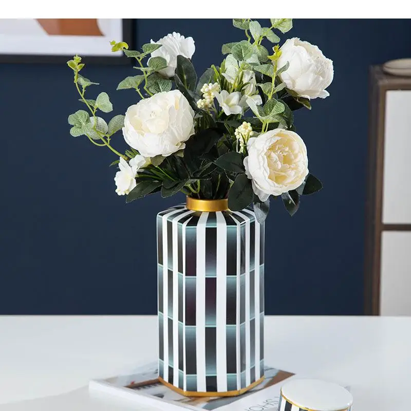 Ceramiczny wazon dekoracyjny porcelanowy, sześciokątny, z pokrywką