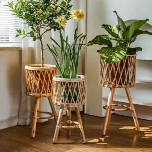Stojak na kwiaty rattanowy, na balkon