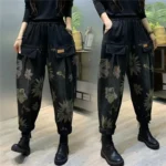 Jeansy damskie baggy z elastycznego denimu, z przetarciami