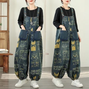 Spodnie damskie plus size, z nadrukiem, w stylu retro