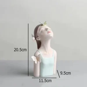 Wazon w kształcie dziewczyny z kwiatami przy twarzy - ujęcie produktu