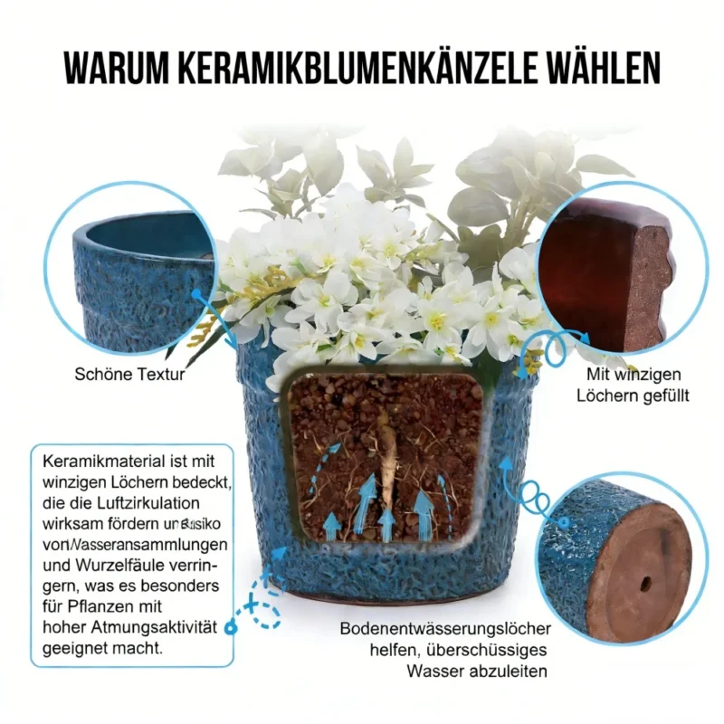 Ceramiczna doniczka dekoracyjna niebieska z fakturą skały