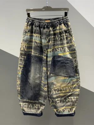 Jeansy damskie baggy z nadrukiem, w stylu grunge