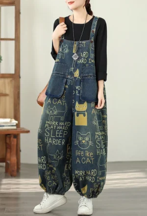 Spodnie damskie plus size, z nadrukiem, w stylu retro