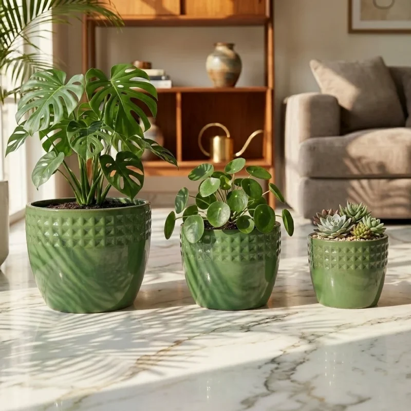 Ceramiczna doniczka dekoracyjna zielona ogrodowa