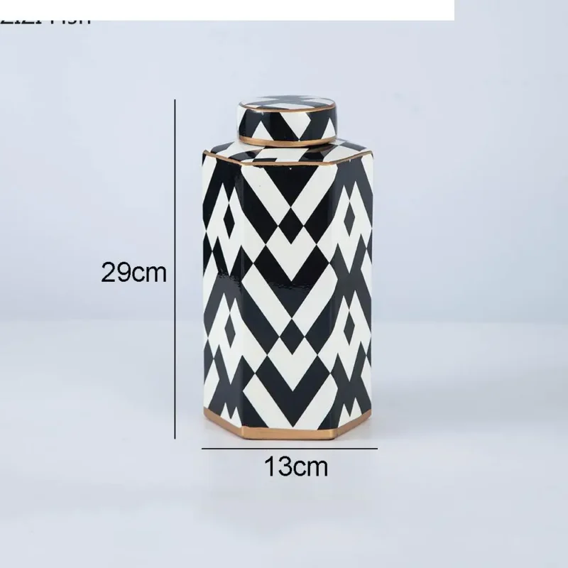 Ceramiczny wazon dekoracyjny porcelanowy, sześciokątny, z pokrywką