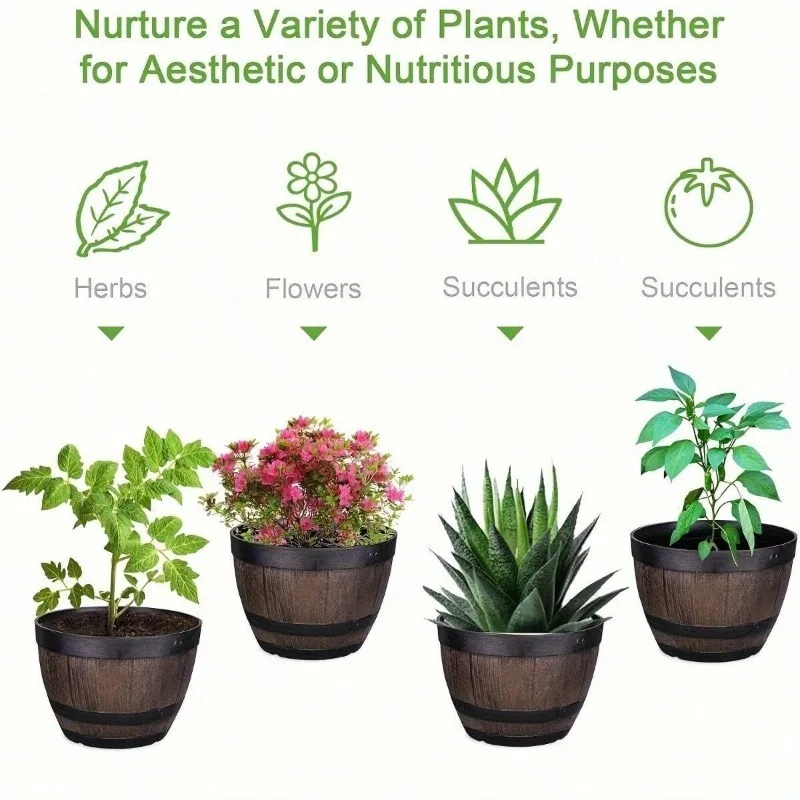 Doniczka z żywicy w kształcie beczki