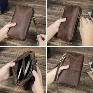 Etui na telefon z portfelem na karty, skórzane