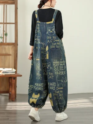 Spodnie damskie plus size, z nadrukiem, w stylu retro