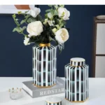 Ceramiczny wazon dekoracyjny porcelanowy, sześciokątny, z pokrywką