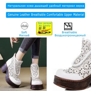 Botki damskie z ażurową cholewką i grubym obcasem - ujęcie produktu