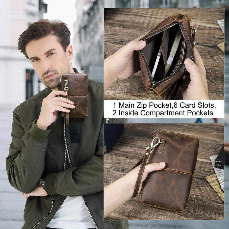 Etui na telefon z portfelem na karty, skórzane