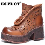 Botki damskie z ażurową cholewką i grubym obcasem - ujęcie produktu