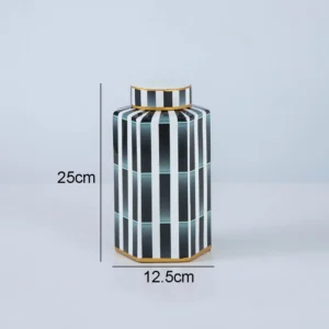 Ceramiczny wazon dekoracyjny porcelanowy, sześciokątny, z pokrywką