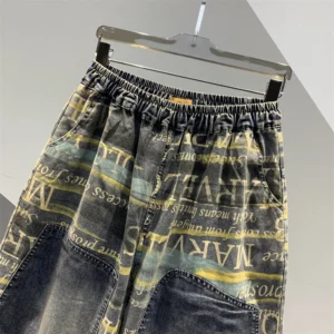 Jeansy damskie baggy z nadrukiem, w stylu grunge