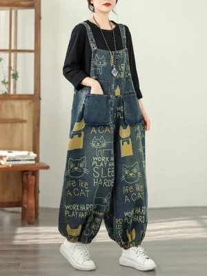Spodnie damskie plus size, z nadrukiem, w stylu retro