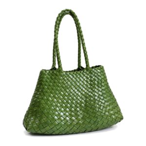 Torebka pleciona z zaokrąglonym dnem i uchwytami do codziennych stylizacji - dark green 1 pcs, Small 37 cm