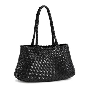 Torebka pleciona z zaokrąglonym dnem i uchwytami do codziennych stylizacji - Black 1 pcs, Small 37 cm