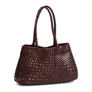 Torebka pleciona z zaokrąglonym dnem i uchwytami do codziennych stylizacji - Coffee 1 pcs, Small 37 cm