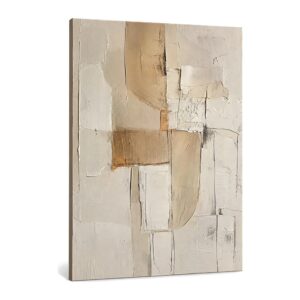 Ręcznie malowany obraz olejny abstrakcyjny, teksturowany, neutralny beżowy - 90x180cm no frame, A