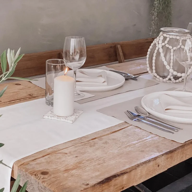 Bieżnik lniany na stół 100% len stonewashed biały 30 x 180 cm - dodatkowe ujęcie