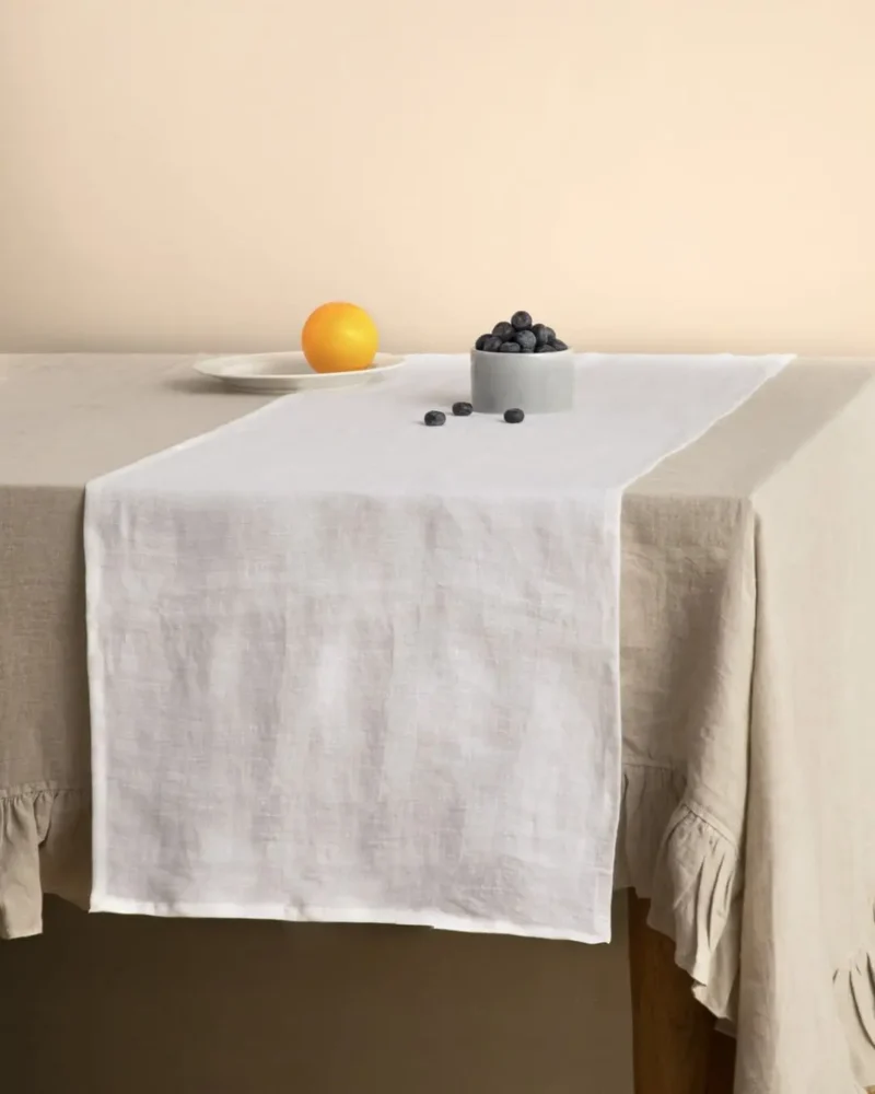Bieżnik lniany na stół 100% len stonewashed biały 30 x 180 cm - dodatkowe ujęcie