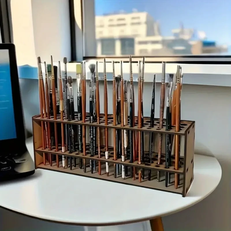 Drewniany organizer na 67 pędzli i przybory 25 cm - dodatkowe ujęcie