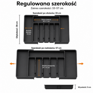 Regulowany wkład na sztućce do szuflady 33-57 cm czarny - dodatkowe ujęcie