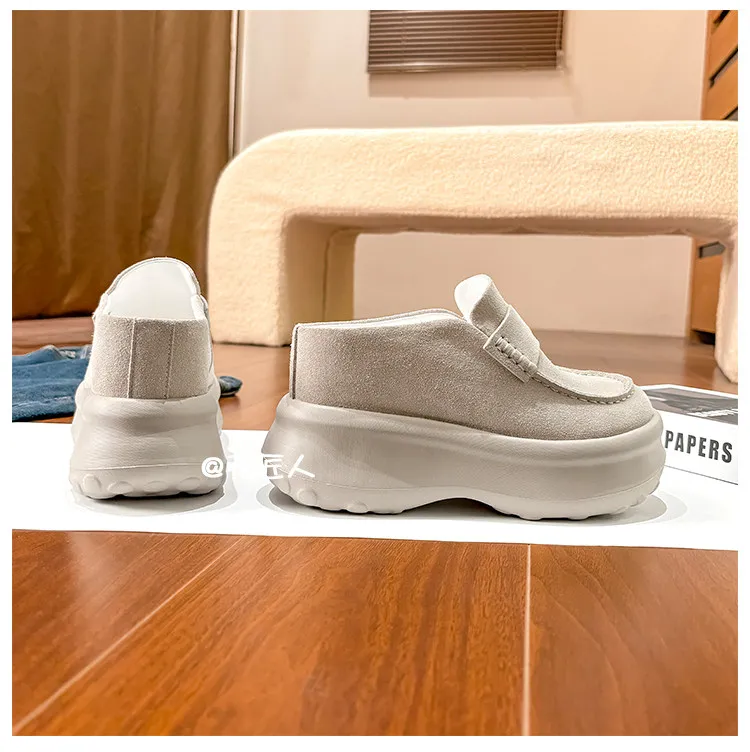 ZJR 8-12cm Buty podwyższające wzrost dla kobiet, vintage mule zamszowe ze skóry bydlęcej, buty z wbudowanym podwyższeniem pięty, mule na platformie z zakrytymi palcami.