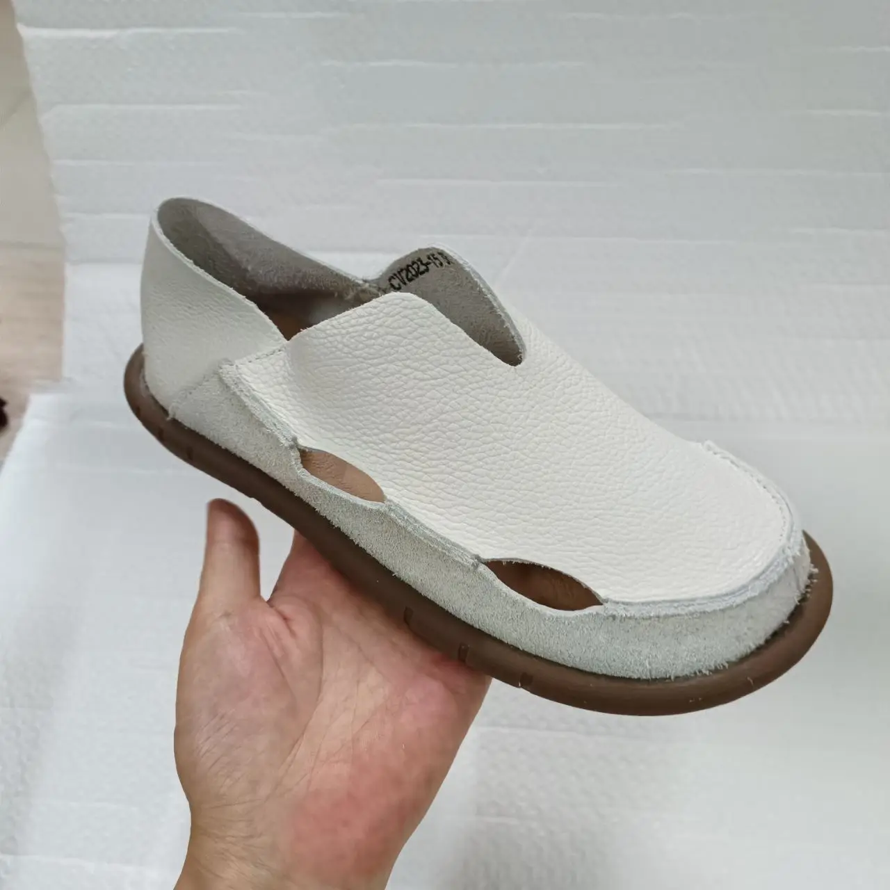 Koznoy 2cm Sandały Ethnic Sewing Natural Genuine Leather Summer Soft Soled Comfy Women Slip on Oxford Loafer Flats Slipper Shoes