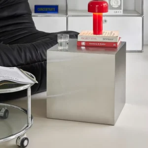 Stoliki kwadratowe ze stali nierdzewnej, sofa do salonu, stolik boczny narożny, metalowy wygląd, kreatywny design, meble z miejscem do przechowywania.