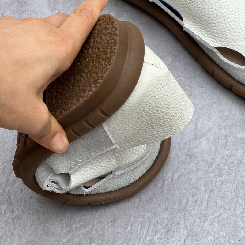 Koznoy 2cm Sandały Ethnic Sewing Natural Genuine Leather Summer Soft Soled Comfy Women Slip on Oxford Loafer Flats Slipper Shoes