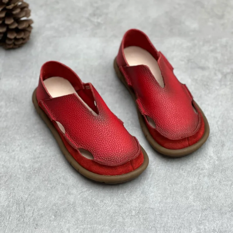 Koznoy 2cm Sandały Ethnic Sewing Natural Genuine Leather Summer Soft Soled Comfy Women Slip on Oxford Loafer Flats Slipper Shoes