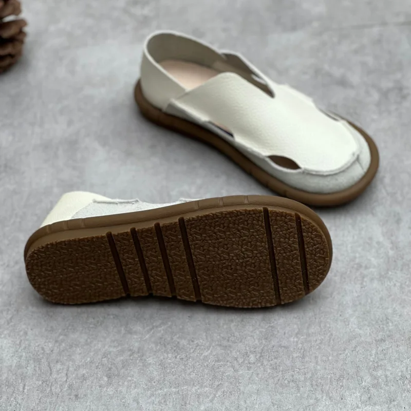 Koznoy 2cm Sandały Ethnic Sewing Natural Genuine Leather Summer Soft Soled Comfy Women Slip on Oxford Loafer Flats Slipper Shoes