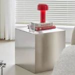 Stoliki kwadratowe ze stali nierdzewnej, sofa do salonu, stolik boczny narożny, metalowy wygląd, kreatywny design, meble z miejscem do przechowywania.
