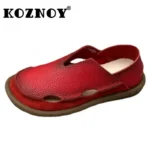 Koznoy 2cm Sandały Ethnic Sewing Natural Genuine Leather Summer Soft Soled Comfy Women Slip on Oxford Loafer Flats Slipper Shoes